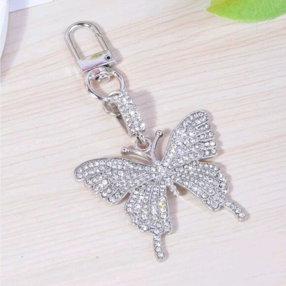 3 for $26 - New! Rhinestone Butterfly Bag Charm Keychain - Picture 1 of 4